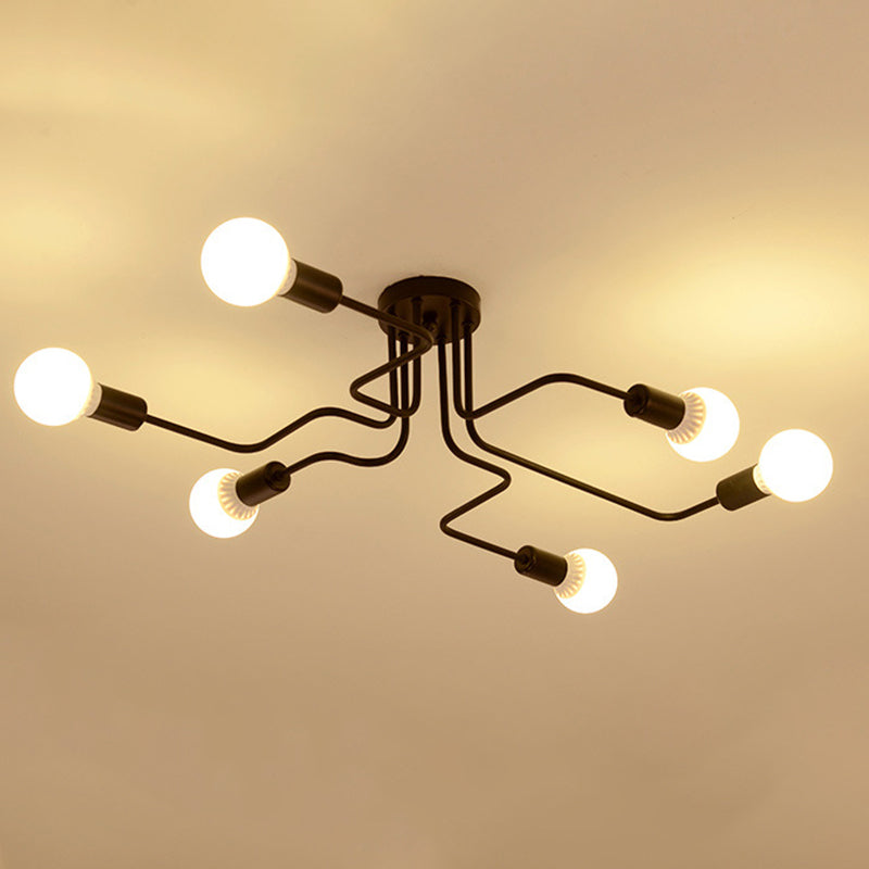 Spoutnik Semi-Flush Mount Light Fixture Industrial Metallic Ceiling Mount Chandelier for Bedroom