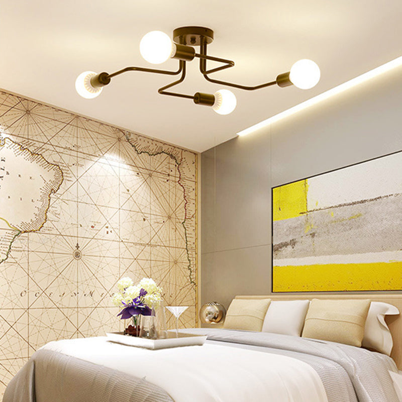 Spoutnik Semi-Flush Mount Light Fixture Industrial Metallic Ceiling Mount Chandelier for Bedroom