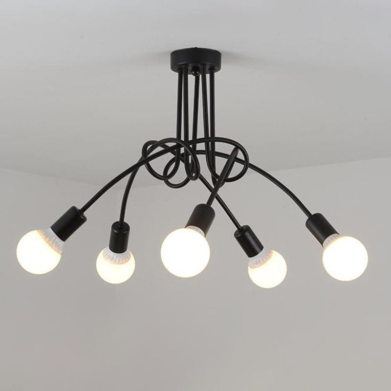 Bare Bulb Semi Flush Mount Light Fixture Industrial Metallic Ceiling Mount Chandelier for Bedroom