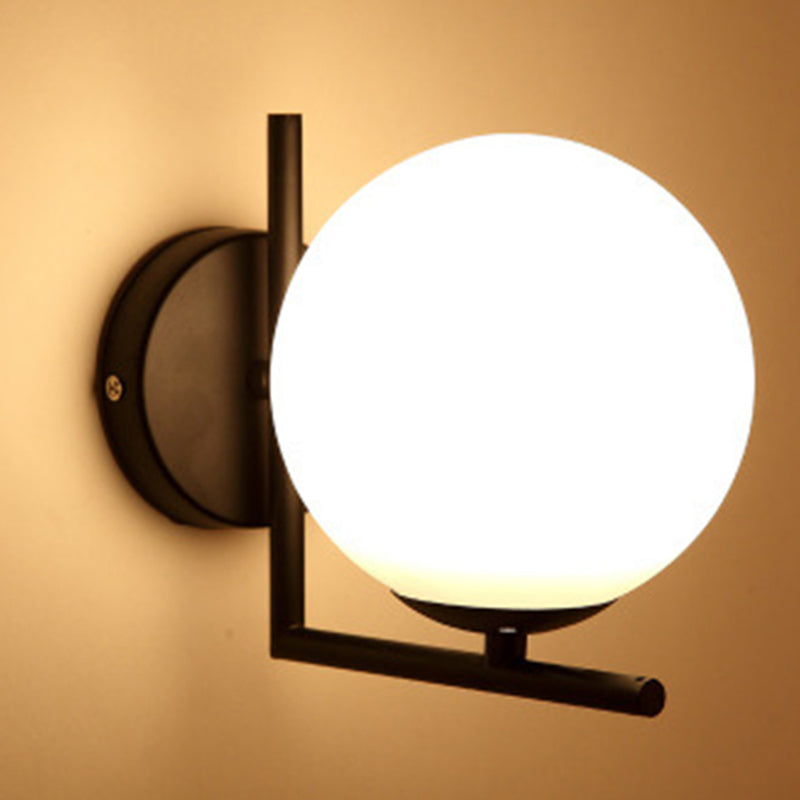 Modern Concise Globe Wall Sconce Wrought Iron Wall Lamp with White Glass Shade