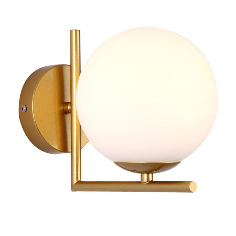 Modern Concise Globe Wall Sconce Wrought Iron Wall Lamp with White Glass Shade