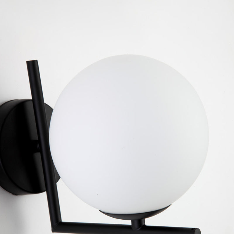 Modern Concise Globe Wall Sconce Wrought Iron Wall Lamp with White Glass Shade