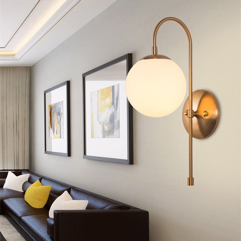 Gold Globe Hanging Wall Lamp in Modern Creative Style Wrought Iron Wall Sconce with Opal Glass Shade
