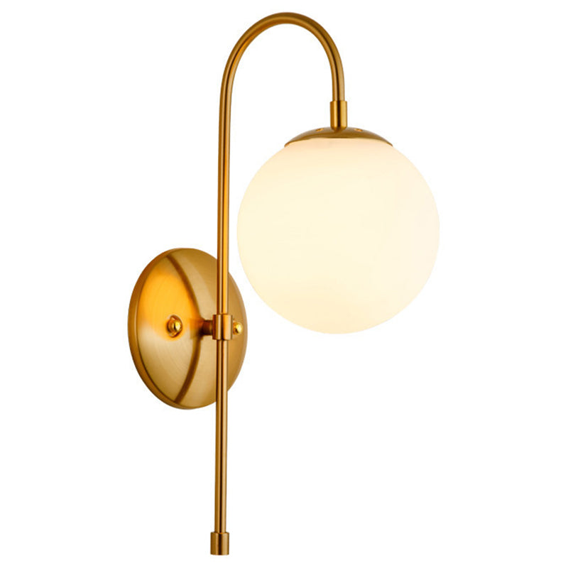 Gold Globe Hanging Wall Lamp in Modern Creative Style Wrought Iron Wall Sconce with Opal Glass Shade