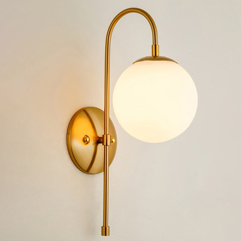 Gold Globe Hanging Wall Lamp in Modern Creative Style Wrought Iron Wall Sconce with Opal Glass Shade