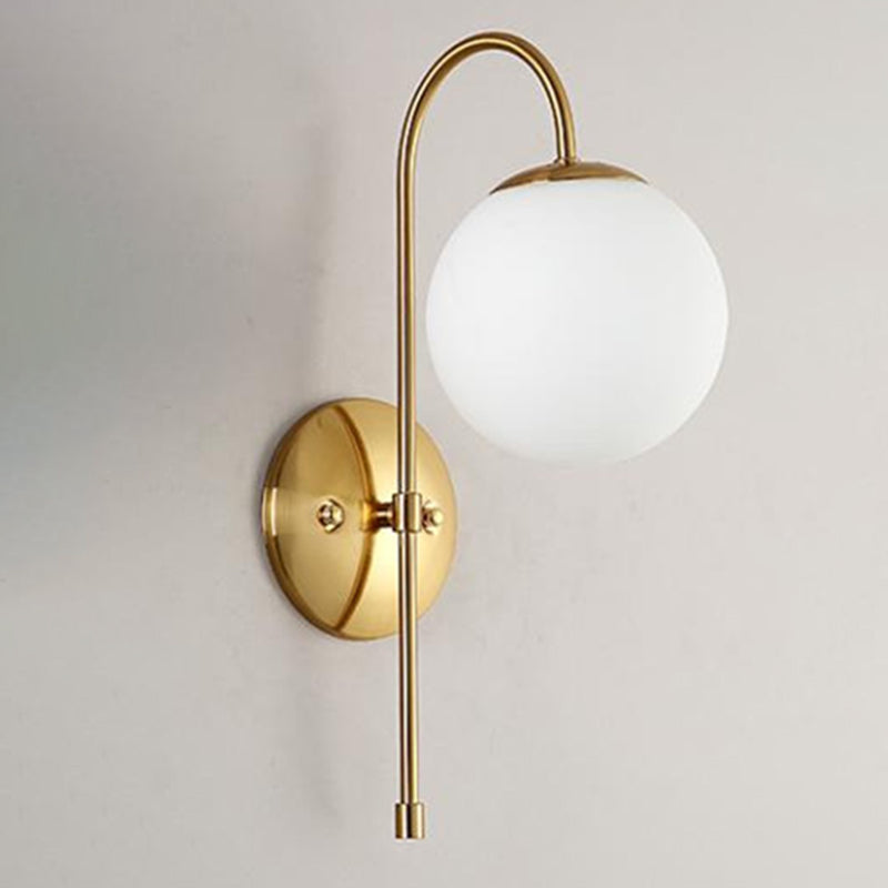 Gold Globe Hanging Wall Lamp in Modern Creative Style Wrought Iron Wall Sconce with Opal Glass Shade