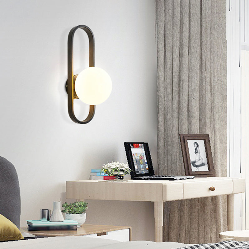 Glass Globe Wall Sconce in Modern Simplicity Wrought Iron Wall Lamp for Interior Spaces