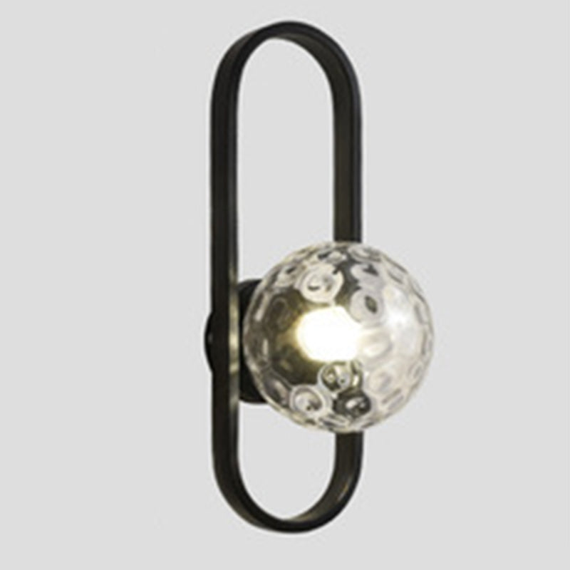 Glass Globe Wall Sconce in Modern Simplicity Wrought Iron Wall Lamp for Interior Spaces