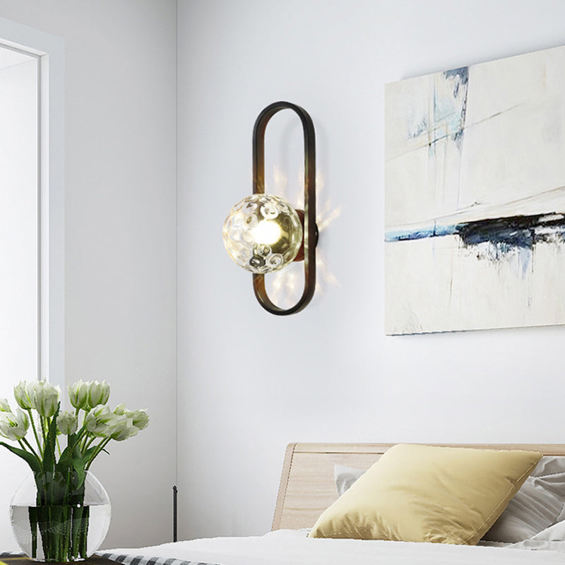 Glass Globe Wall Sconce in Modern Simplicity Wrought Iron Wall Lamp for Interior Spaces