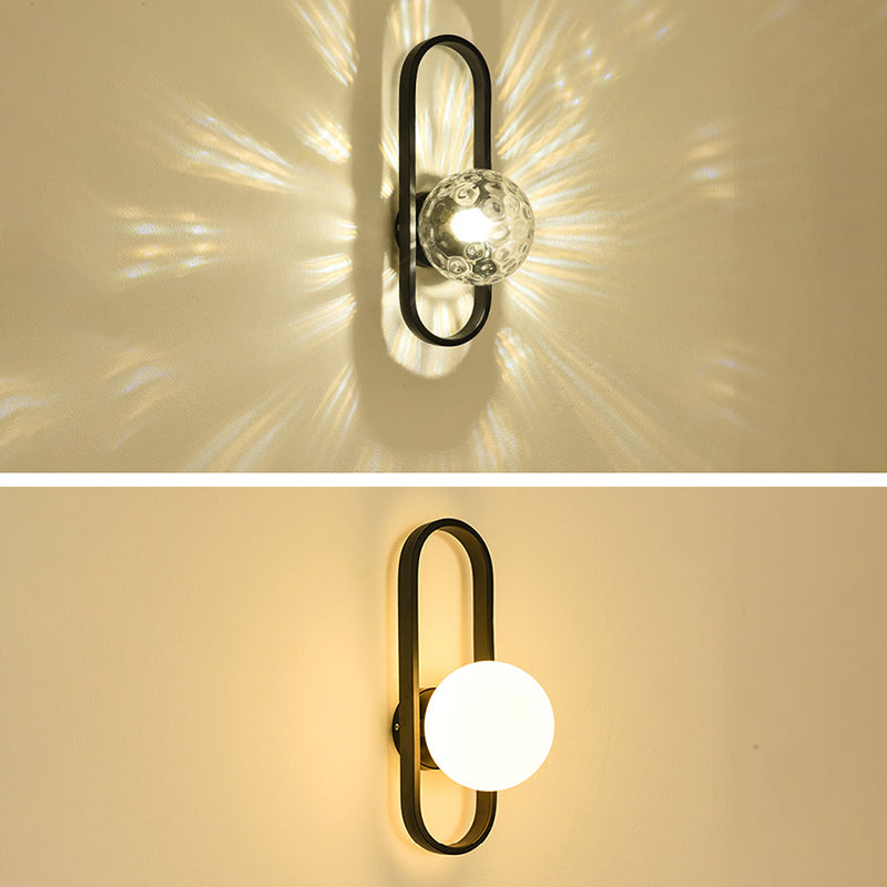 Glass Globe Wall Sconce in Modern Simplicity Wrought Iron Wall Lamp for Interior Spaces