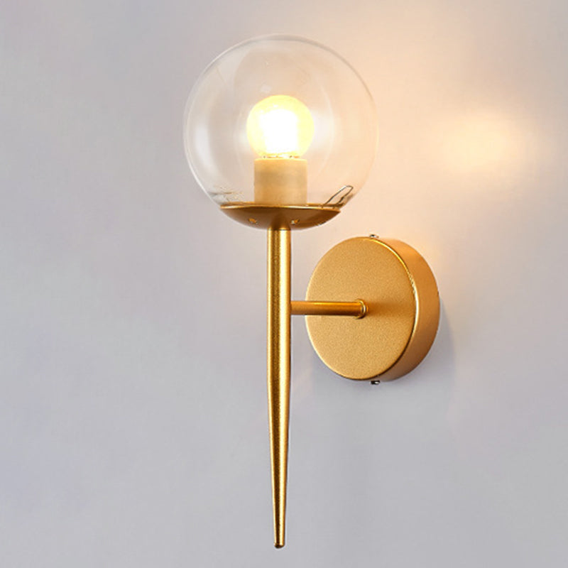 Glass Globe Wall Sconce in Modern Simplicity Wrought Iron Wall Lamp for Interior Spaces