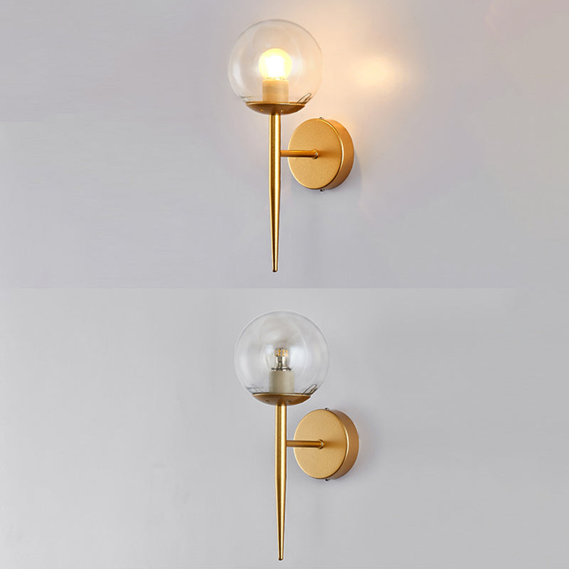 Glass Globe Wall Sconce in Modern Simplicity Wrought Iron Wall Lamp for Interior Spaces