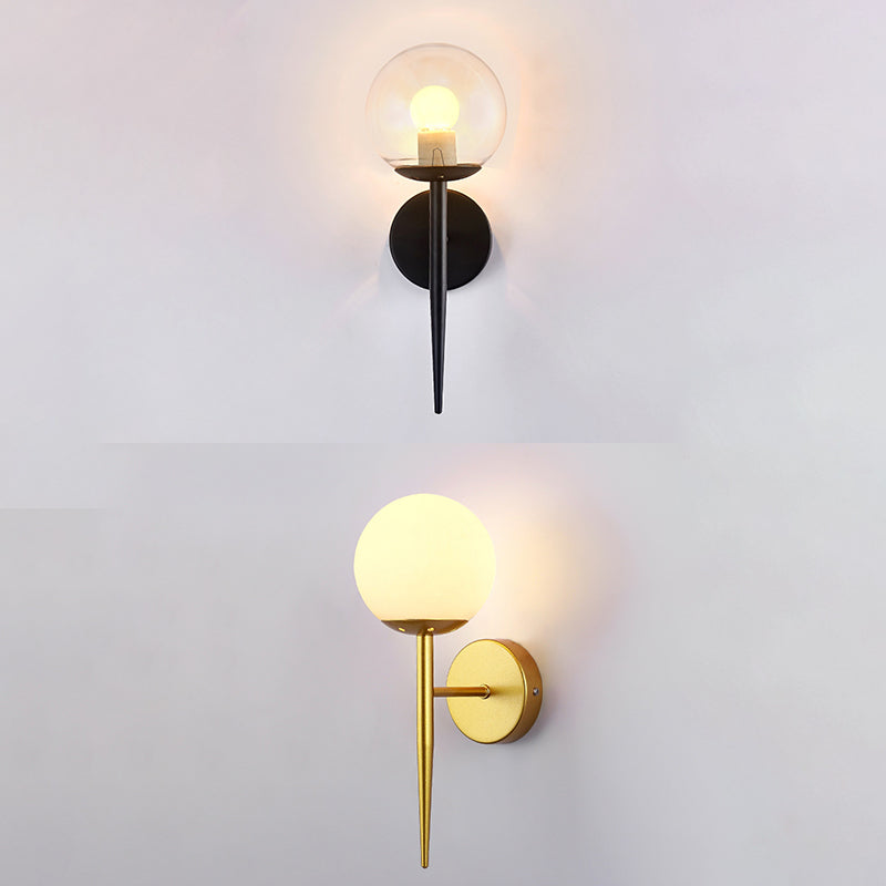 Glass Globe Wall Sconce in Modern Simplicity Wrought Iron Wall Lamp for Interior Spaces