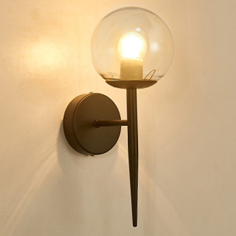 Glass Globe Wall Sconce in Modern Simplicity Wrought Iron Wall Lamp for Interior Spaces
