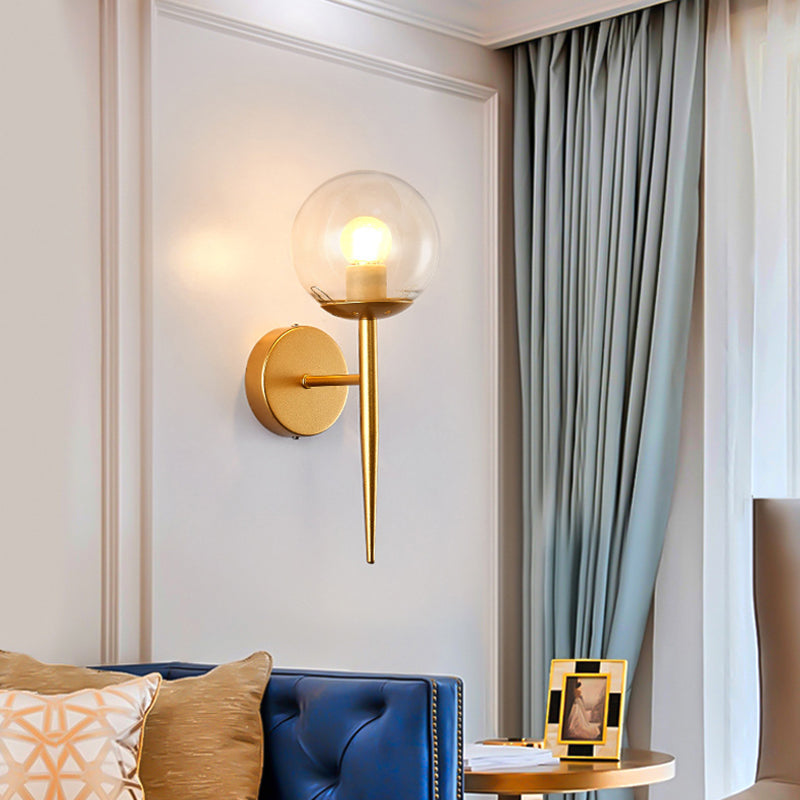 Glass Globe Wall Sconce in Modern Simplicity Wrought Iron Wall Lamp for Interior Spaces