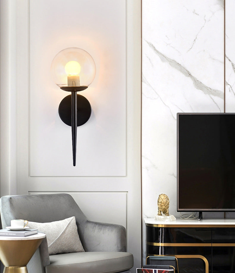 Glass Globe Wall Sconce in Modern Simplicity Wrought Iron Wall Lamp for Interior Spaces