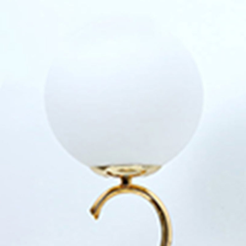 White Glass Ball Nightstand Lamp Modern 1-Light Table Light with S-shaped Base and Clock