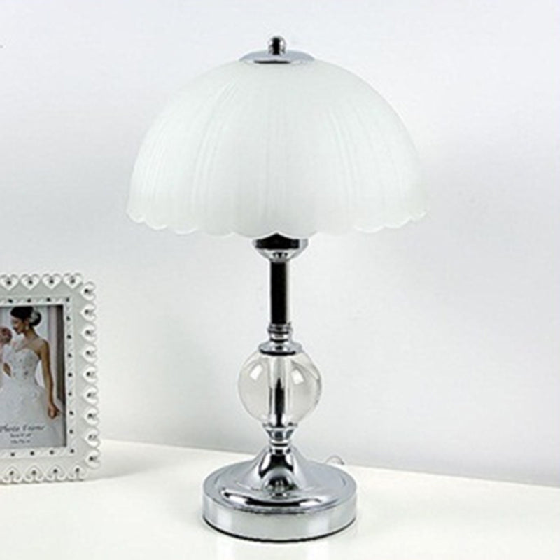Chrome Hemispherical Table Lamp Modern 1 Head Frosted Glass Night Light with Crystal Accents