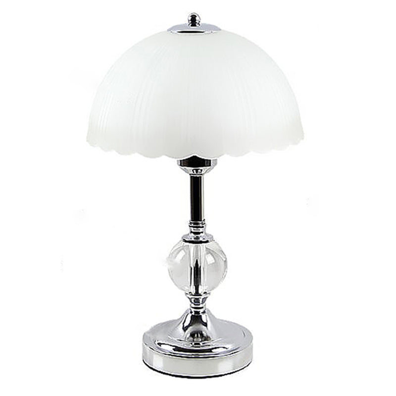 Chrome Hemispherical Table Lamp Modern 1 Head Frosted Glass Night Light with Crystal Accents