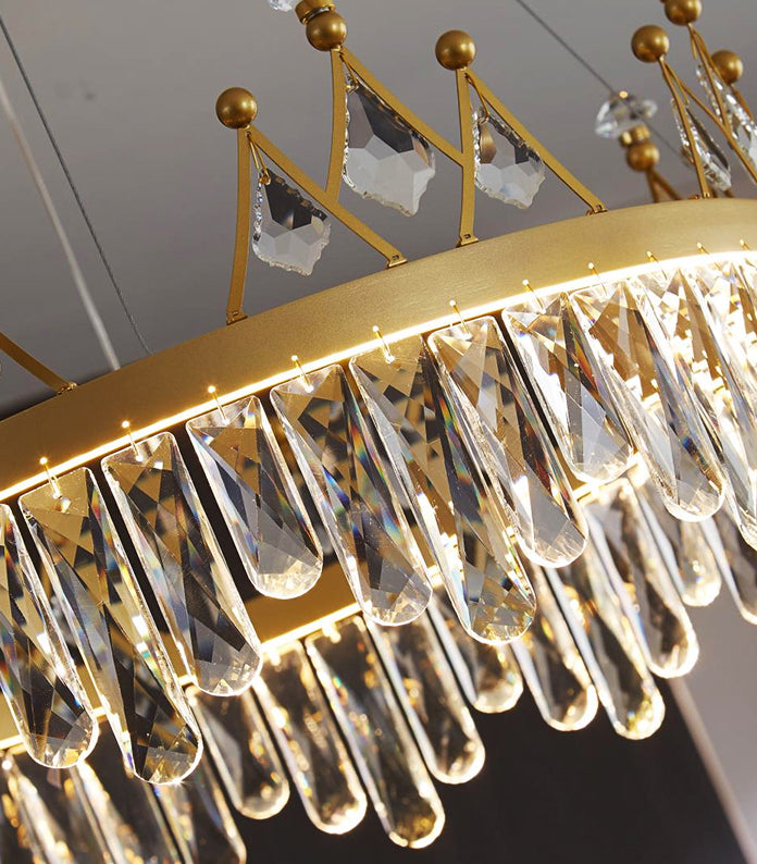 New Modern Gold Tiered Chandelier Light Fixtures Crystal LED Hanging Lamp for Living Room