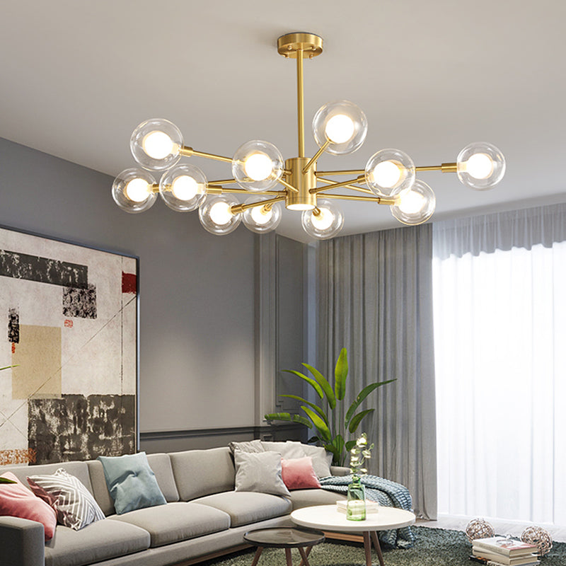 Contemporary Clear Glass Hanging Light Fixtures Starburst Sockets Chandelier for Living Room