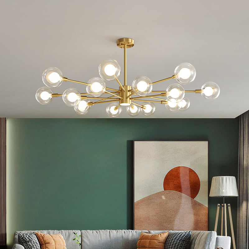 Contemporary Clear Glass Hanging Light Fixtures Starburst Sockets Chandelier for Living Room