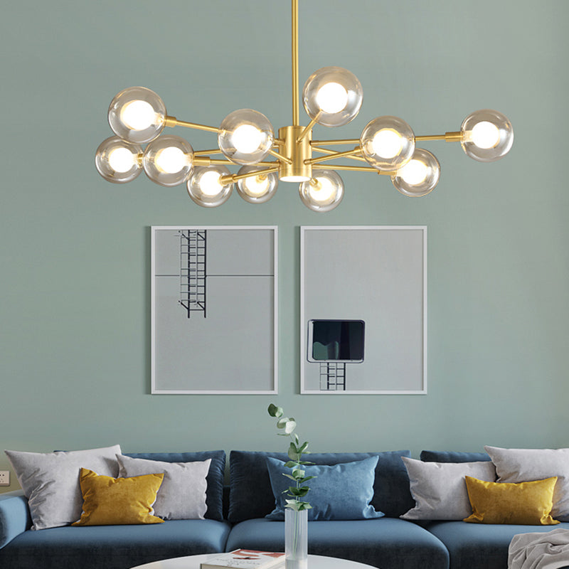 Contemporary Clear Glass Hanging Light Fixtures Starburst Sockets Chandelier for Living Room