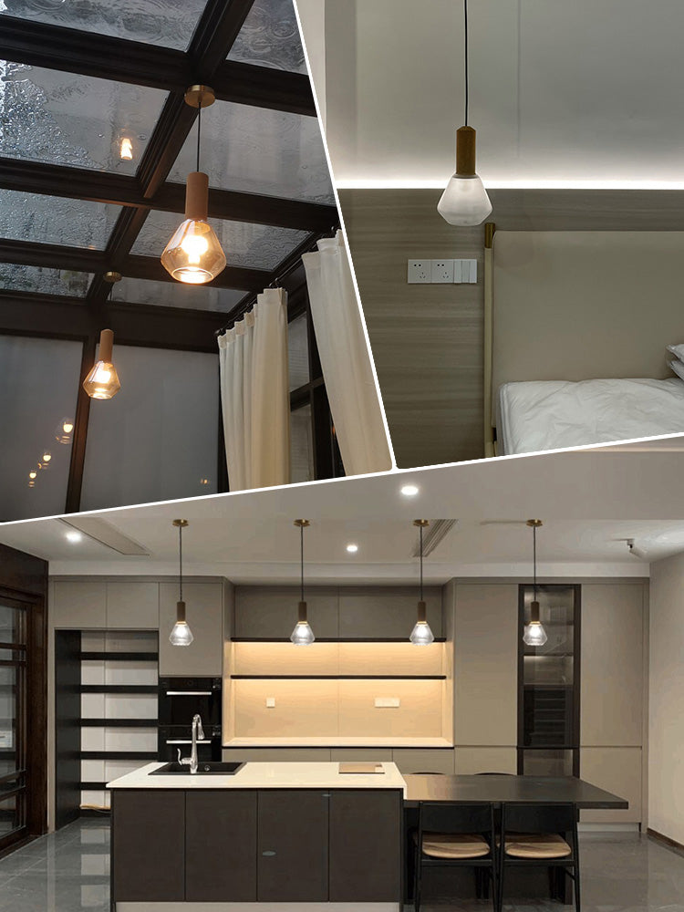 Verre Postmodern Pendant Light 1-Light Copper suspendu plafonnier pour chambre à coucher