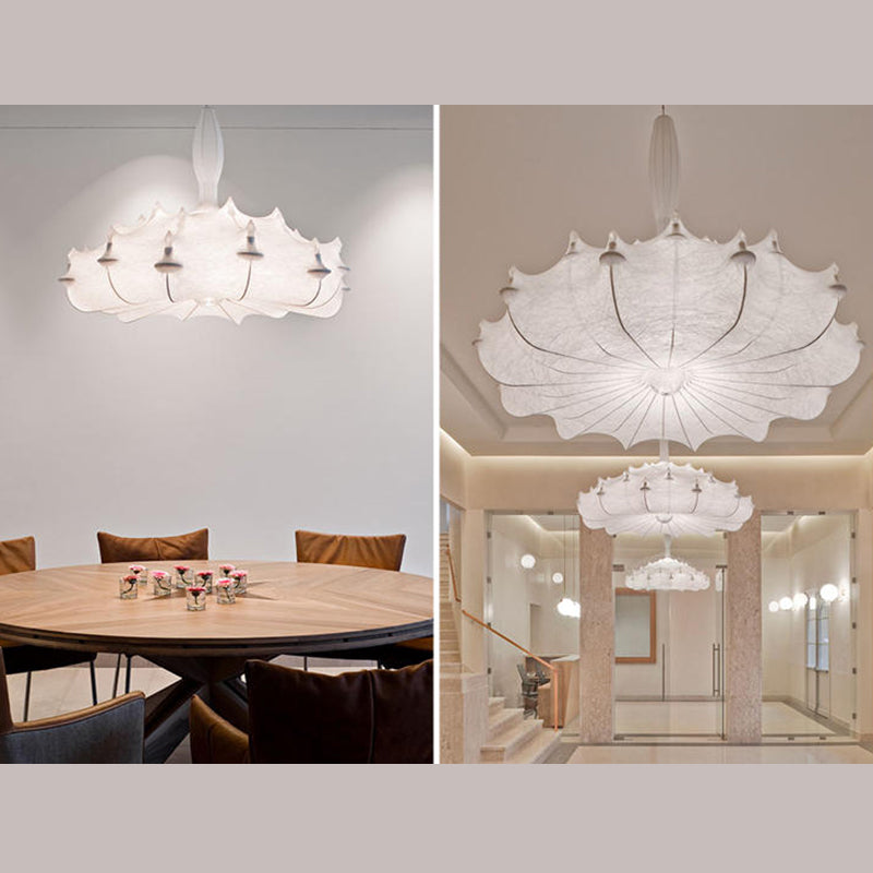 White Geometric Silk Pendant Light Nordic Modern Down Lighting for Living Room