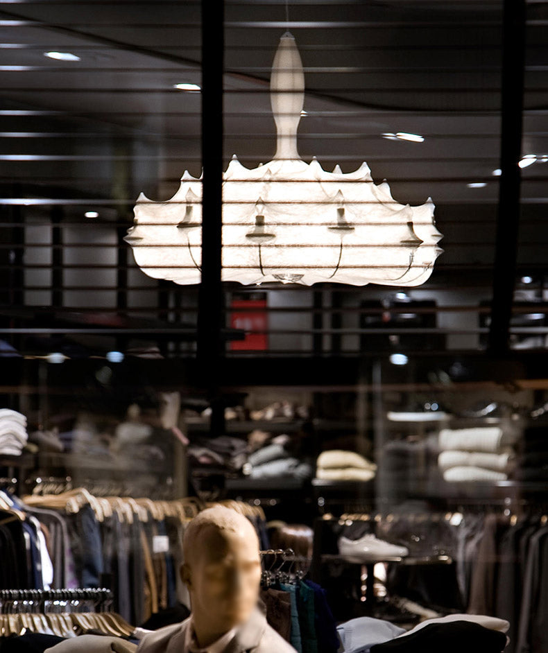 White Geometric Silk Pendant Light Nordic Modern Down Lighting for Living Room