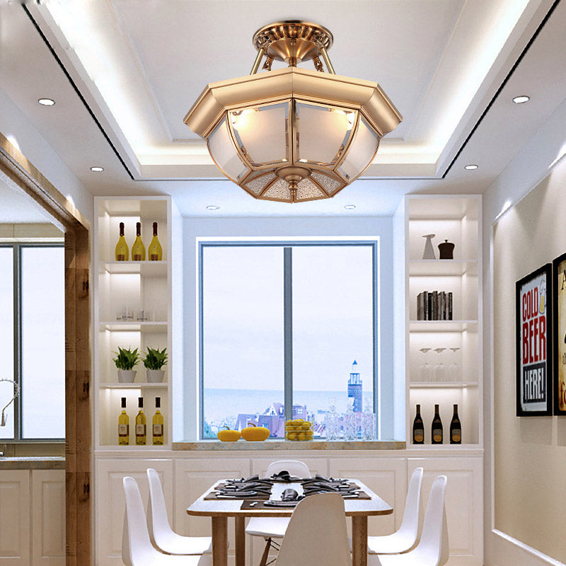 Schüssel Speisezimmer Deckenbeleuchtung traditionelles undurchsichtiges Glas 3/4 Lampen Messing Halbflush Mount Deckenleuchte, 14 "/16"/18 "Dia Dia Dia