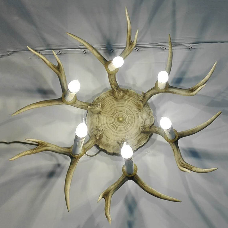 6/8 koppen hars inbouwverlichting traditioneel bruin gewei eetkamer plafondlamp