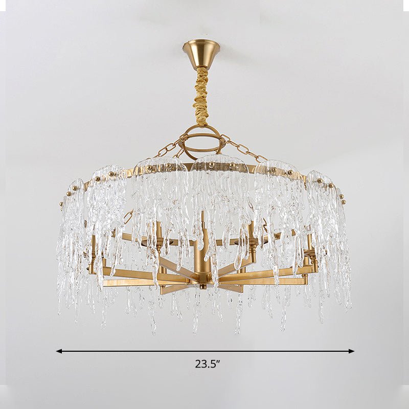 6 cabezas Lámpara de araña en cascada Techo de cristal modernista Luz colgante en latón para sala de estar