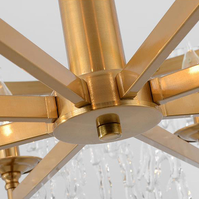 6 cabezas Lámpara de araña en cascada Techo de cristal modernista Luz colgante en latón para sala de estar