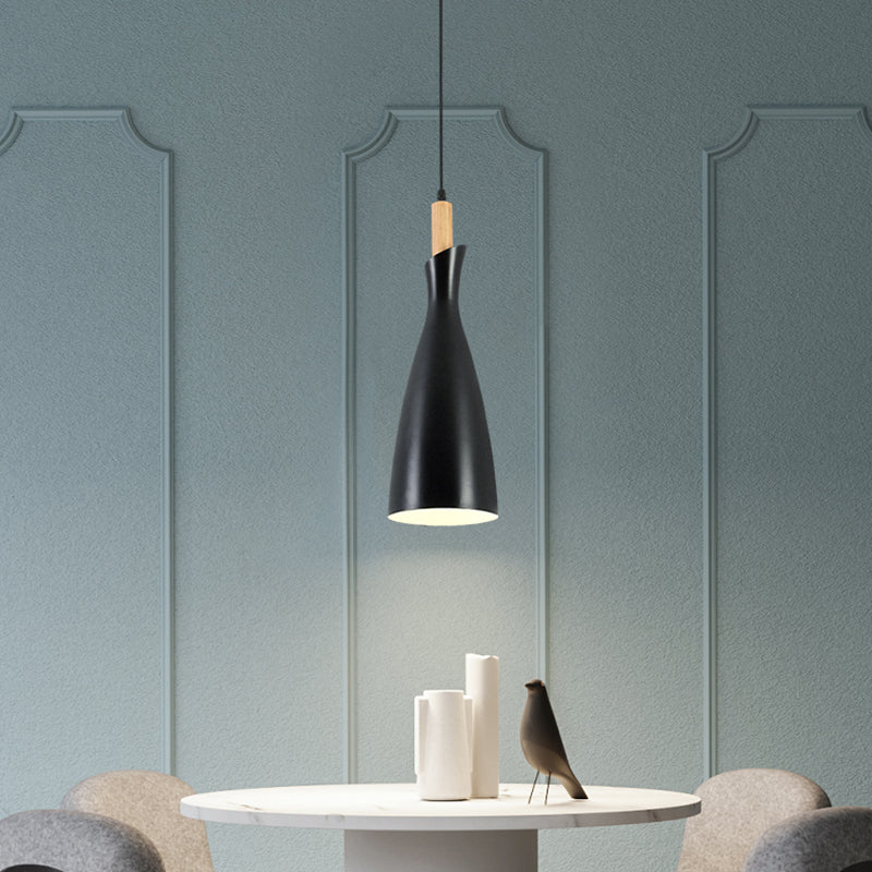 Tapered Kitchen Hanging Pendant Light Metal 1 Head Minimalist Down Lighting in Black/White/Grey