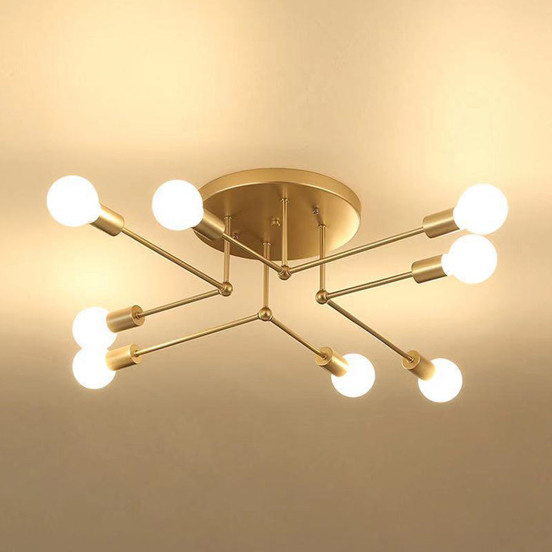 Metallic Semi Flush Light Fixtures Exposed Bulb Modern Bedroom Ceiling Flush Mount Lights