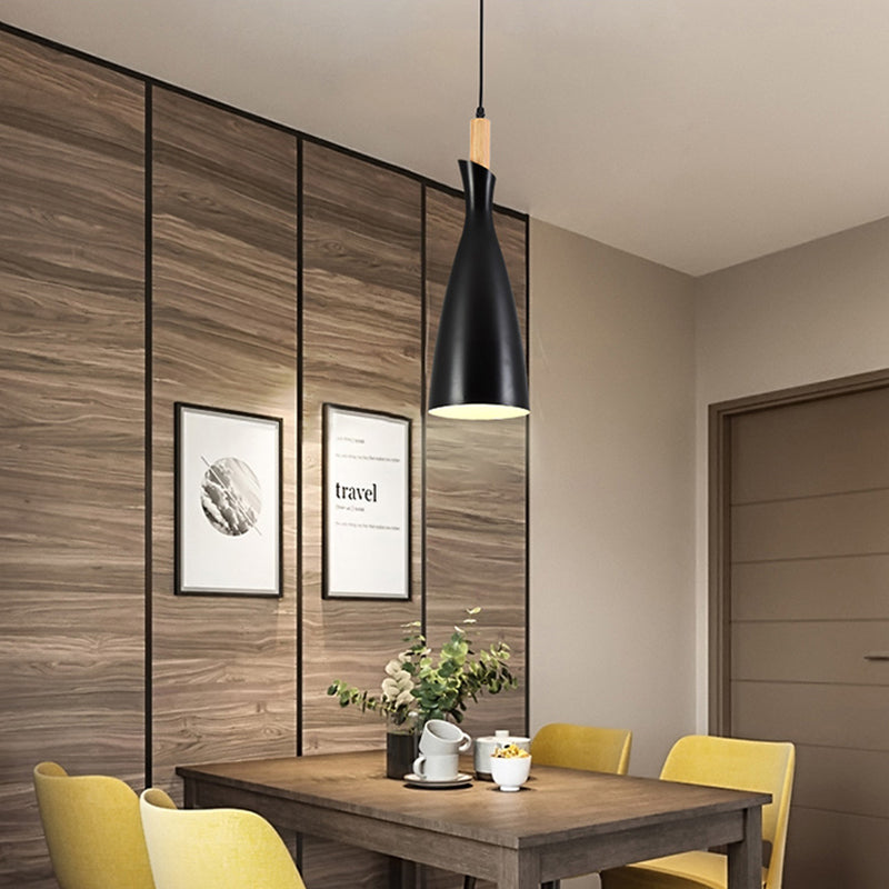 Tapered Kitchen Hanging Pendant Light Metal 1 Head Minimalist Down Lighting in Black/White/Grey