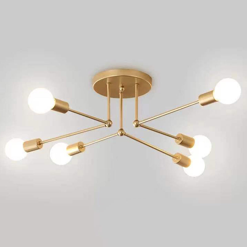 Metallic Semi Flush Light Fixtures Exposed Bulb Modern Bedroom Ceiling Flush Mount Lights