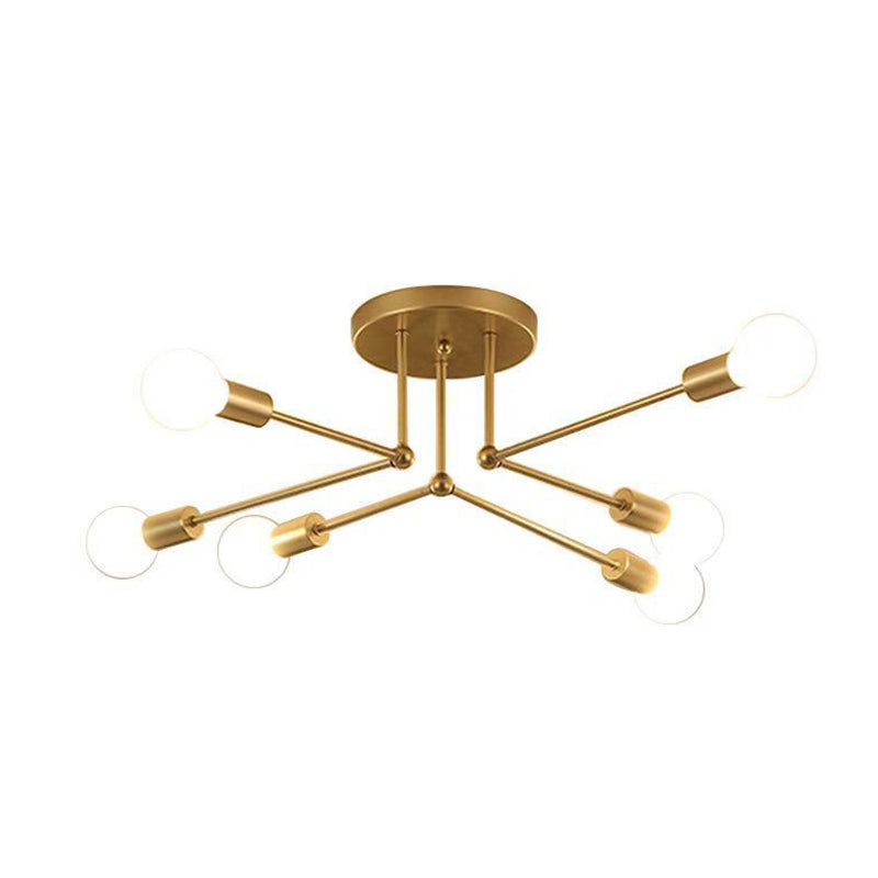 Metallic Semi Flush Light Fixtures Exposed Bulb Modern Bedroom Ceiling Flush Mount Lights
