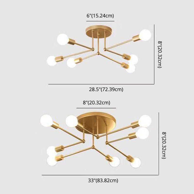 Metallic Semi Flush Light Fixtures Exposed Bulb Modern Bedroom Ceiling Flush Mount Lights