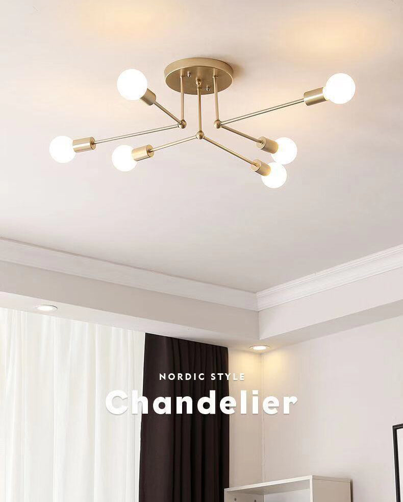 Metallic Semi Flush Light Fixtures Exposed Bulb Modern Bedroom Ceiling Flush Mount Lights