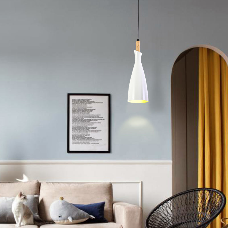 Tapered Kitchen Hanging Pendant Light Metal 1 Head Minimalist Down Lighting in Black/White/Grey