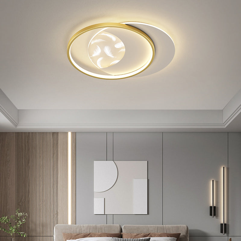 Modern Creative Circular LED Ceiling Light Wrought Iron Feather Flush Mount with Acrylic Shade