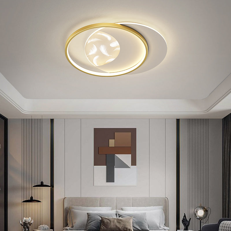 Modern Creative Circular LED Ceiling Light Wrought Iron Feather Flush Mount with Acrylic Shade