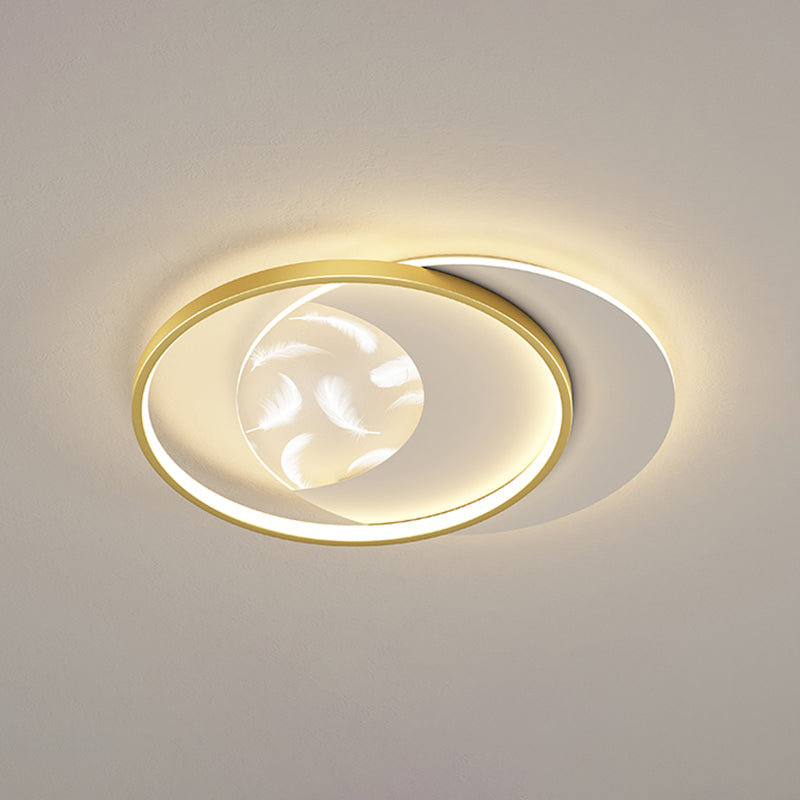 Modern Creative Circular LED Ceiling Light Wrought Iron Feather Flush Mount with Acrylic Shade