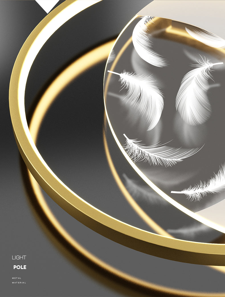 Modern Creative Circular LED Ceiling Light Wrought Iron Feather Flush Mount with Acrylic Shade