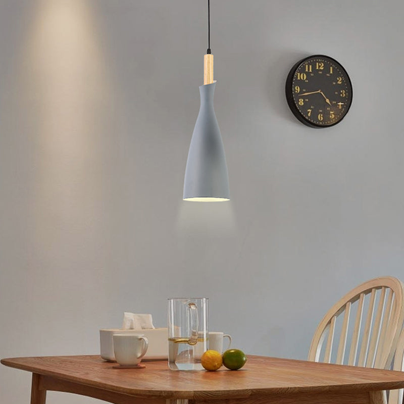 Tapered Kitchen Hanging Pendant Light Metal 1 Head Minimalist Down Lighting in Black/White/Grey