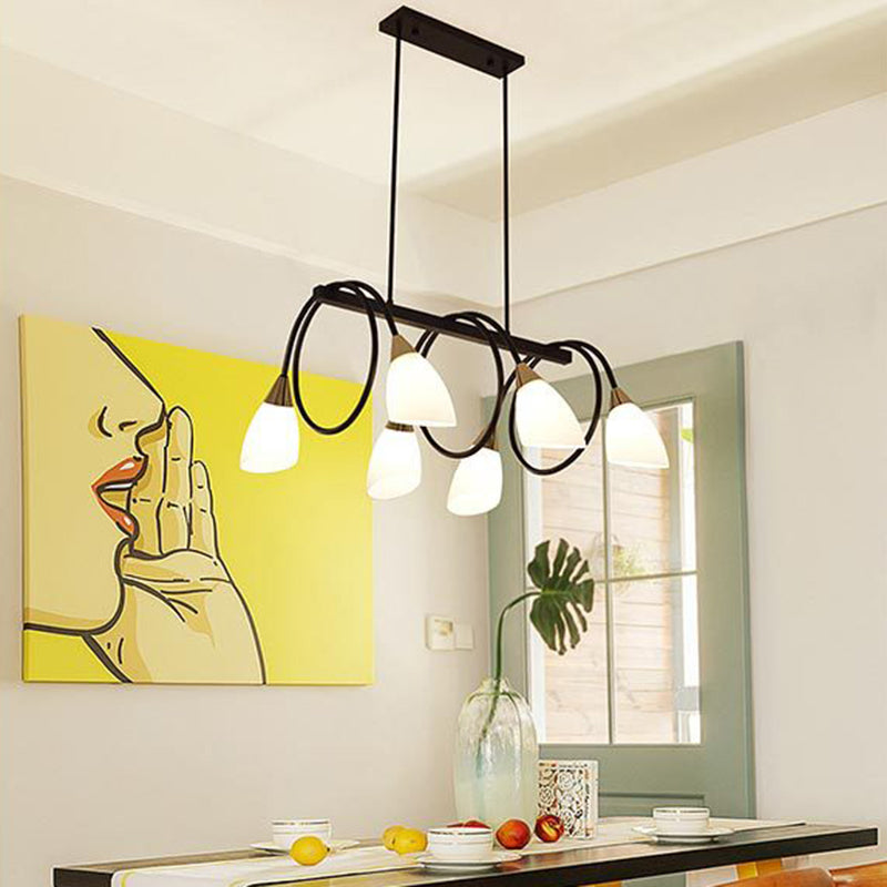 Sala da pranzo isola lampada a piede a sospensione in stile Nordic Black Island con tonalità in vetro cono