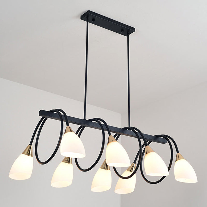 Sala da pranzo isola lampada a piede a sospensione in stile Nordic Black Island con tonalità in vetro cono