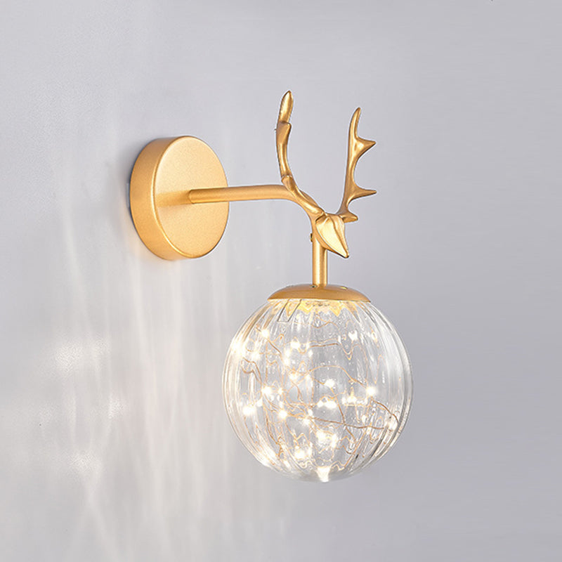 Modern Artistic LED Wall Lamp Wrought Iron Globe Wall Sconce with Glass Shade